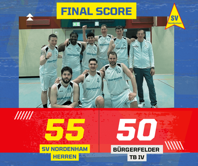 Mannschaftsfoto der Herren von SV Nordenham nach dem Sieg mit einem Endstand von 55 zu 50 gegen Bürgerfelder TB IV.
