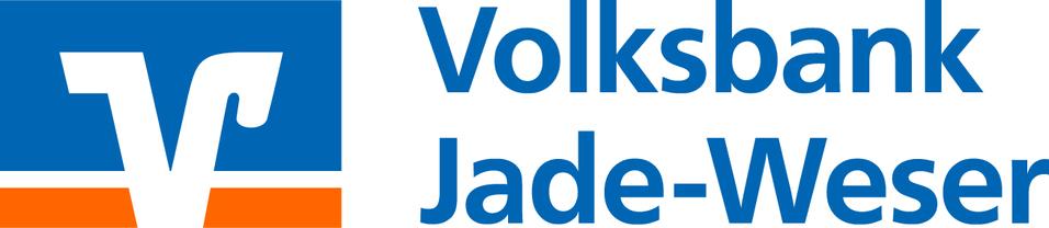 Logo der Volksbank Jade-Weser eg in Blau und Orange mit Schriftzug.