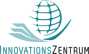 Logo des InnovationsZentrums mit stilisierter Weltkugel und dynamischen Linien in Blau- und Graut&ouml;nen.