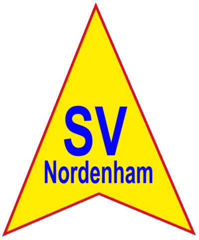 Logo des SV Nordenham: gelbes Dreieck mit blauer Beschriftung „SV Nordenham“ und rotem Rand.